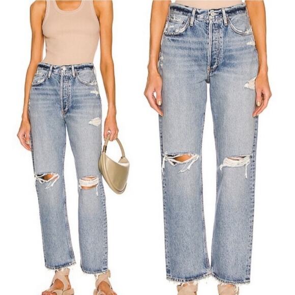 Agolde 90s High-Rise Straight-Leg Jean Women's 31 Isolate Light Blue Revolve - Picture 1 of 8